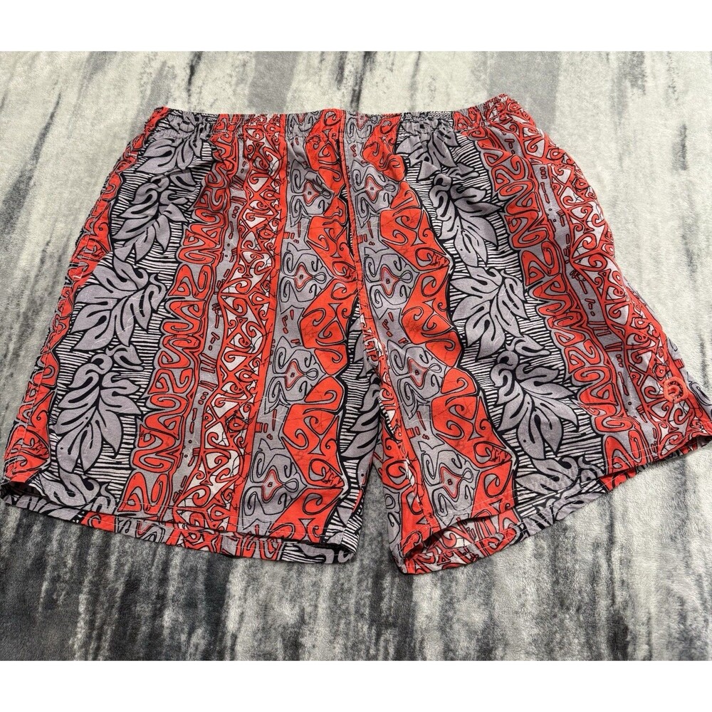 OP Ocean Pacific Mens S Swim Shorts Trunks Gray Red Hawaiian Floral Pattern